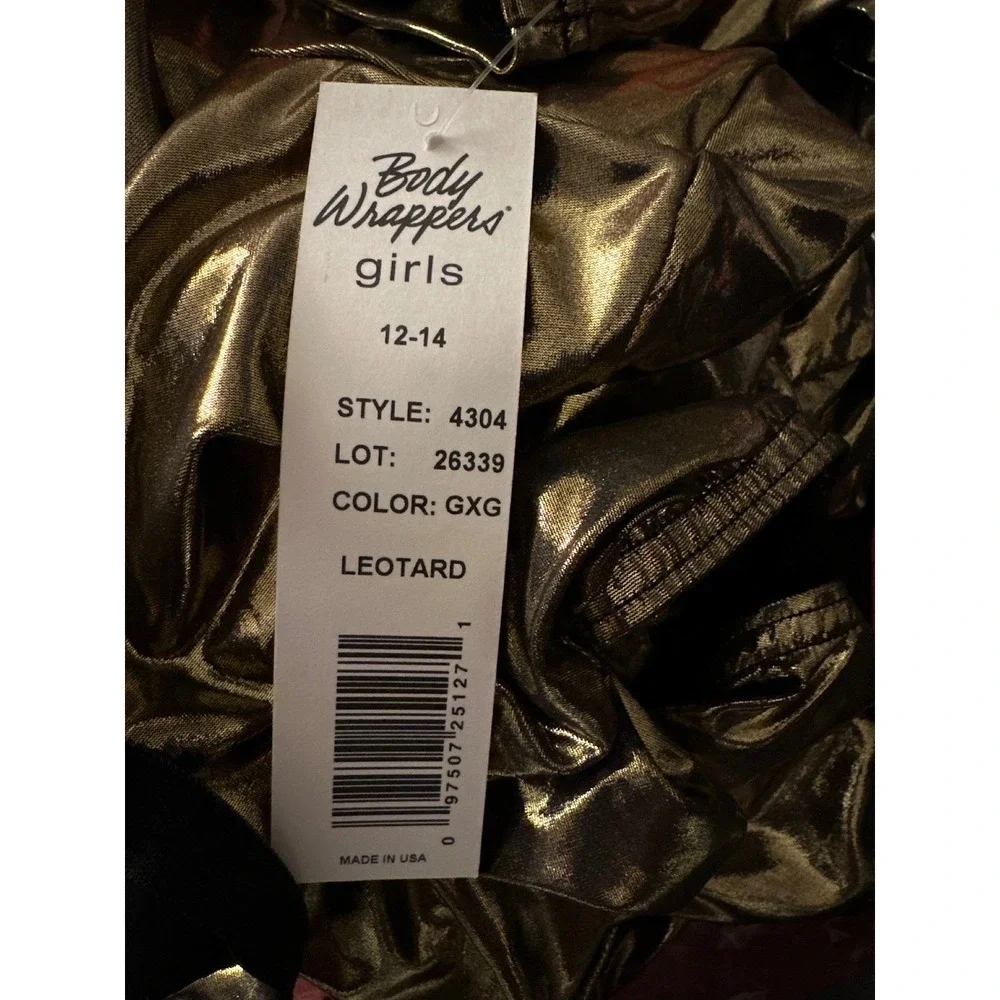 Body Wrappers Metallic Gold Long Sleeve Mock Neck Leotard child 12/14 NWT